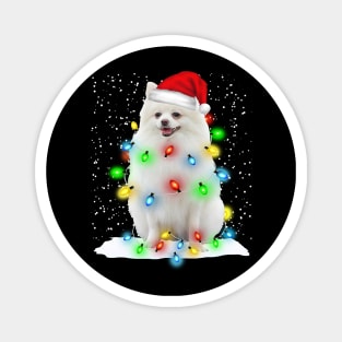 White Pomeranian Christmas Santa Hat Xmas Tree Color Lights Magnet